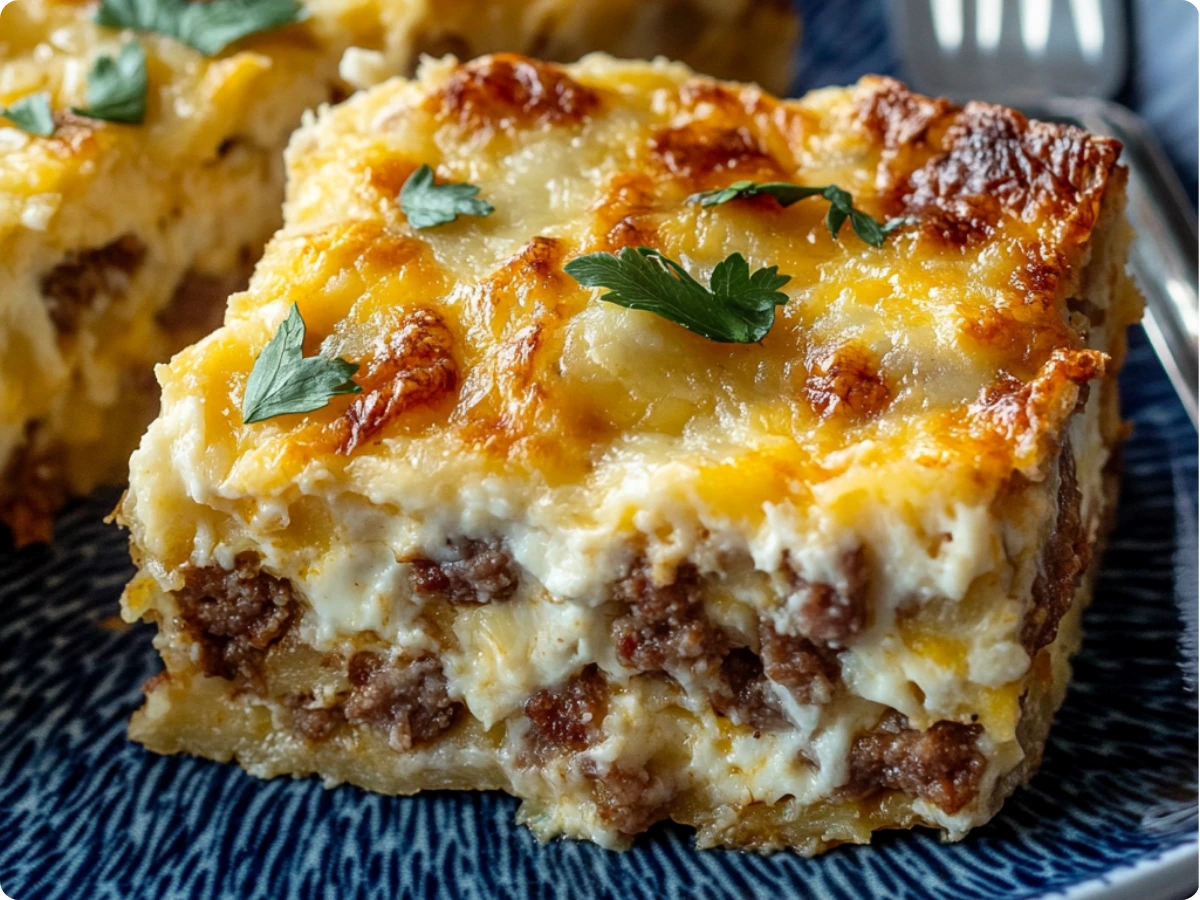 Sausage & Cream Cheese Hash Brown Breakfast Casserole