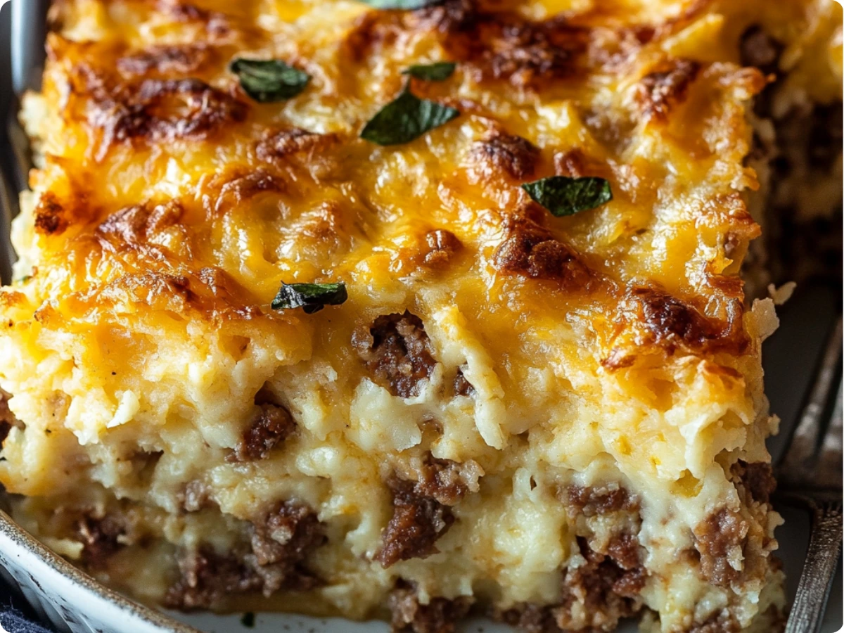 Sausage & Cream Cheese Hash Brown Breakfast Casserole